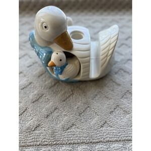 Vintage Ceramic Goose Napkin/Toothpick Holder with Duckling Salt Shaker